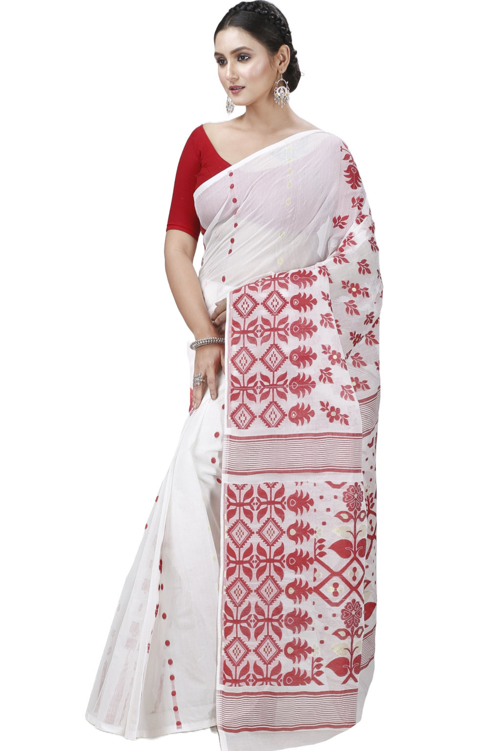 White Pure Cotton Urmila Jamdani Saree (1127)